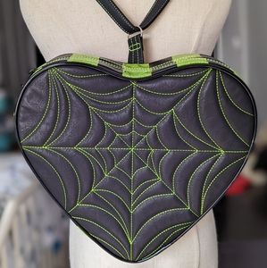 Love, Pain and Stitches Pumpkin Cult Green Spiderweb Backpack
